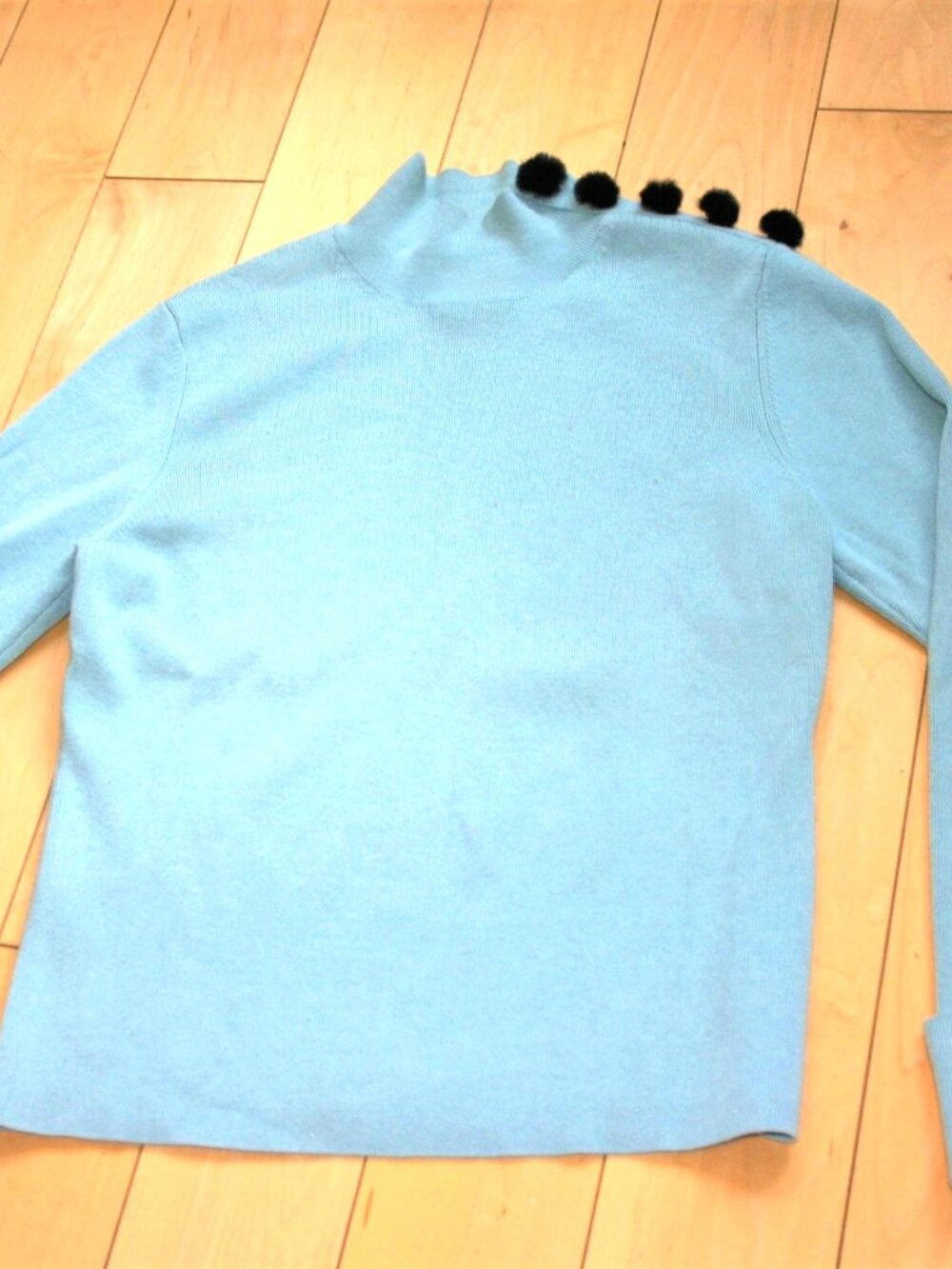 Light Aqua Fashion Sweater w/Real Fur Detail